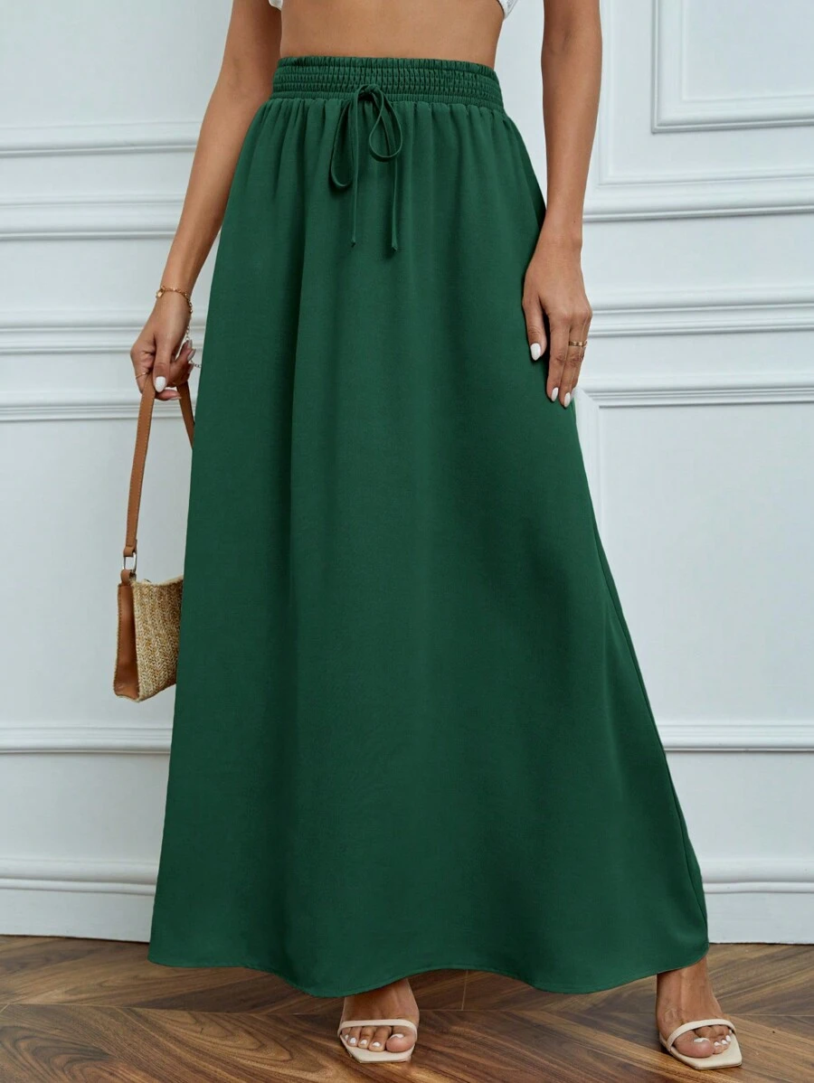 SHEIN Tall Váy nữ Thắt nơ trước màu trơn Giải trí - Màu xanh lá cây đậm - Xem 1