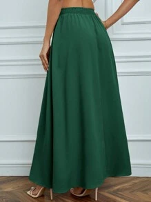 SHEIN Tall Váy nữ Thắt nơ trước màu trơn Giải trí - Màu xanh lá cây đậm - Xem 2