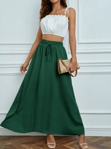 SHEIN Tall Váy nữ Thắt nơ trước màu trơn Giải trí - Màu xanh lá cây đậm - Xem 3