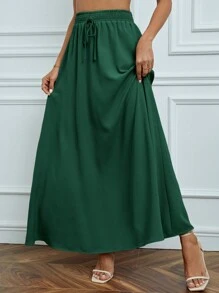 SHEIN Tall Váy nữ Thắt nơ trước màu trơn Giải trí - Màu xanh lá cây đậm - Xem 4
