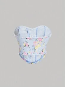 SHEIN MOD Floral Print Lace Up Front Tube Top - Multicolor - View 2