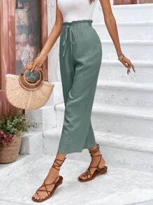 SHEIN Frenchy Paperbag Waist Knot Front Pants - Army Green - View 4