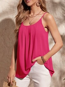 SHEIN LUNE Solid Plicated Detail Cami Top - Pink - View 3
