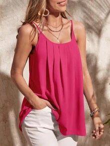 SHEIN LUNE Solid Plicated Detail Cami Top - Pink - View 5