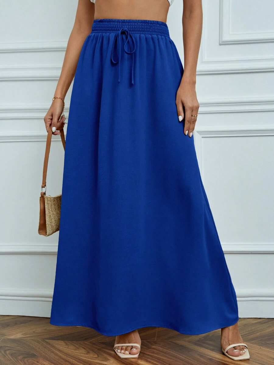 SHEIN Tall Solid Drawstring Waist Maxi Skirt - Royal Blue - View 1