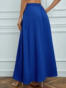 SHEIN Tall Solid Drawstring Waist Maxi Skirt - Royal Blue - View 2