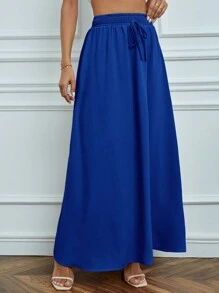 SHEIN Tall Solid Drawstring Waist Maxi Skirt - Royal Blue - View 5