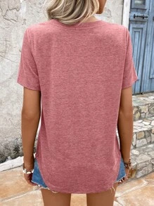 EMERY ROSE Summer Women's Solid Color V-Neck Short Sleeve T-Shirt - Dusty Pink - View 2