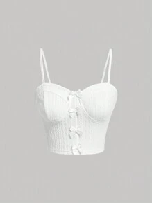 SHEIN MOD 前蝴蝶結緊身吊帶 - 米色 - 查看 1