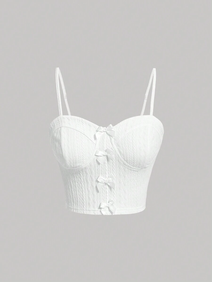 SHEIN MOD 前蝴蝶結緊身吊帶 - 米色 - 查看 1