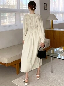 DAZY 素色前紐扣襯衫連衣裙不附吊帶上衣 - 杏色 - 查看 2