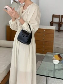 DAZY 素色前紐扣襯衫連衣裙不附吊帶上衣 - 杏色 - 查看 7