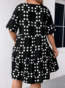 SHEIN LUNE Hängerkleid mit Punkt Muster, Knoten vorn, Rüschenbesatz,