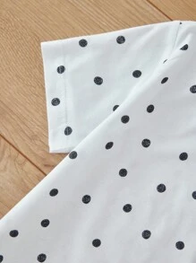 SHEIN Cottnline Young Girls Polka Dot Print Tee & Leggings - Black and White - View 5