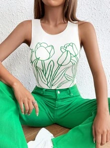 SHEIN Unity In hoa Áo ba lỗ - trắng - Xem 1