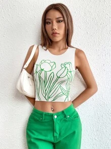 SHEIN Unity In hoa Áo ba lỗ - trắng - Xem 6