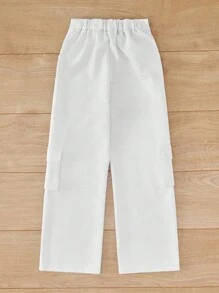 RueChic Tween Girl Flap Pocket Side Cargo Pants - White - View 2