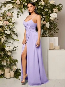SHEIN Belle Tie Backless Split Thigh Chiffon Cami Bridesmaid Dress