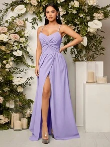 SHEIN Belle Tie Backless Split Thigh Chiffon Cami Bridesmaid Dress