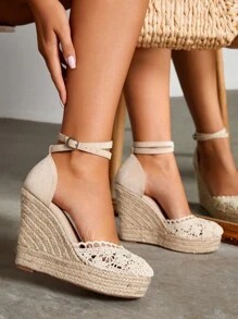 Styleloop Woman Shoes Braided Design Espadrille Ankle Strap Shoes For Summer Vacation Shoes Summer Sale  Boho Feels Vintage Frenchy Shoes Halloween Christmas Fall - Apricot - View 1