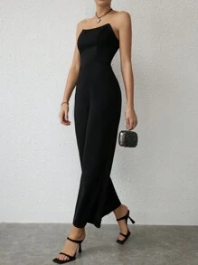 SHEIN Privé Solid Tube Jumpsuit - Black - View 5