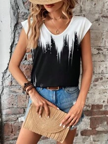 SHEIN LUNE Áo thun nữ Nhẫn Dây kéo Khối Màu Giải trí - Đen và trắng - Xem 2