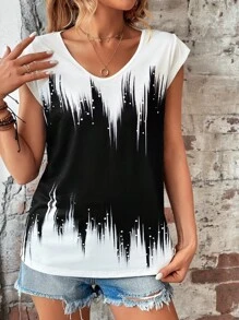 SHEIN LUNE Áo thun nữ Nhẫn Dây kéo Khối Màu Giải trí - Đen và trắng - Xem 4