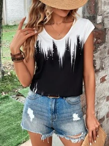 SHEIN LUNE Áo thun nữ Nhẫn Dây kéo Khối Màu Giải trí - Đen và trắng - Xem 5