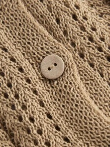 ROMWE Fairycore 前繫帶紐扣細節針織吊帶上衣 - 棕色 - 查看 4