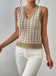 SHEIN Essnce Đồ họa Houndstooth Áo len vest - Nhiều màu - Xem 3