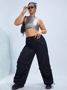 SHEIN ICON Áo hai dây Plus Size màu trơn Giải trí - Bạc - Xem 5