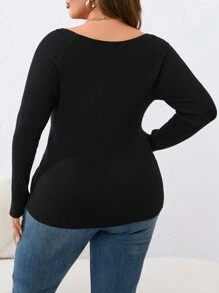 SHEIN VCAY Talla grande Jersey escote corazón tejido de canalé