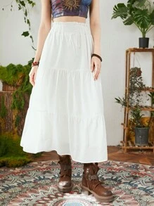 ROMWE Fairycore Chất rắn Coa dây Xù Hoa Sen Váy - trắng - Xem 4