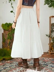 ROMWE Fairycore Chất rắn Coa dây Xù Hoa Sen Váy - trắng - Xem 2