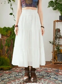 ROMWE Fairycore Chất rắn Coa dây Xù Hoa Sen Váy - trắng - Xem 1