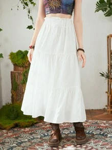 ROMWE Fairycore Chất rắn Coa dây Xù Hoa Sen Váy - trắng - Xem 6