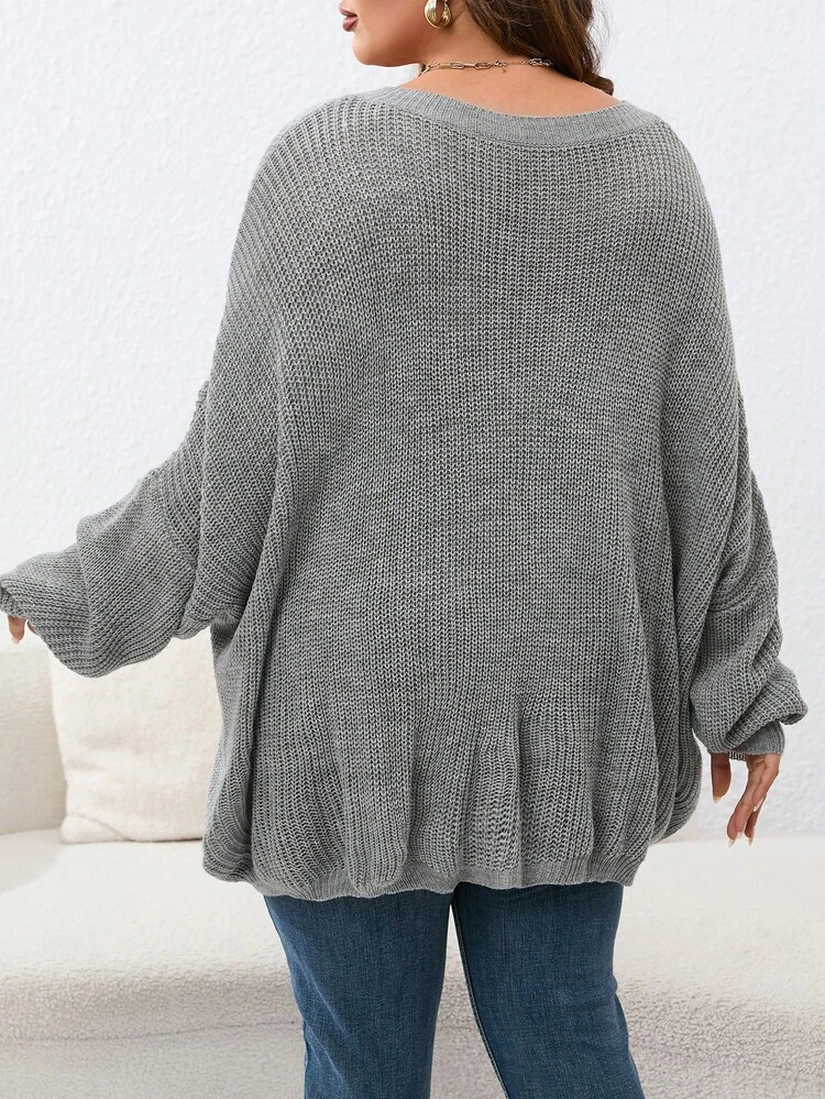 Plus Pointelle Knit Drop Shoulder Sweater