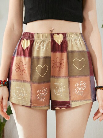 Hippie Schlafshorts mit Patchwork Grafik,