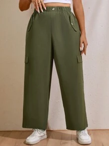 Flirla Plus Flap Pocket Side Cargo Trousers - Army Green - View 1