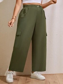Flirla Plus Flap Pocket Side Cargo Trousers - Army Green - View 3