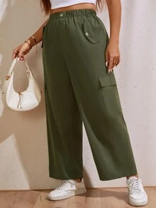 Flirla Plus Flap Pocket Side Cargo Trousers - Army Green - View 6