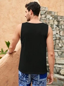 GENTILAND 男士素色條紋針織背心上衣 - 黑色 - 查看 2