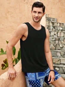 GENTILAND 男士素色條紋針織背心上衣 - 黑色 - 查看 7