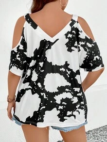 SHEIN LUNE Áo thun Plus size Hội Chữ thập Tất cả trên in Giải trí - Đen và trắng - Xem 2