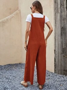 SHEIN VCAY Áo liền quần nữ Xếp li Túi màu trơn Giải trí - màu nâu - Xem 2