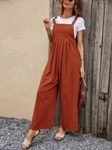 SHEIN VCAY Áo liền quần nữ Xếp li Túi màu trơn Giải trí - màu nâu - Xem 5