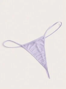 ROMWE Kawaii 大碼蕾絲拼接不對稱下擺網紗吊帶睡裙附丁字褲 - 紫丁香色 - 查看 3