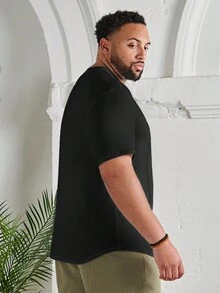 GENTILAND 男士棉字母補丁細節T恤 - 黑色 - 查看 2