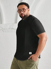 GENTILAND 男士棉字母補丁細節T恤 - 黑色 - 查看 6