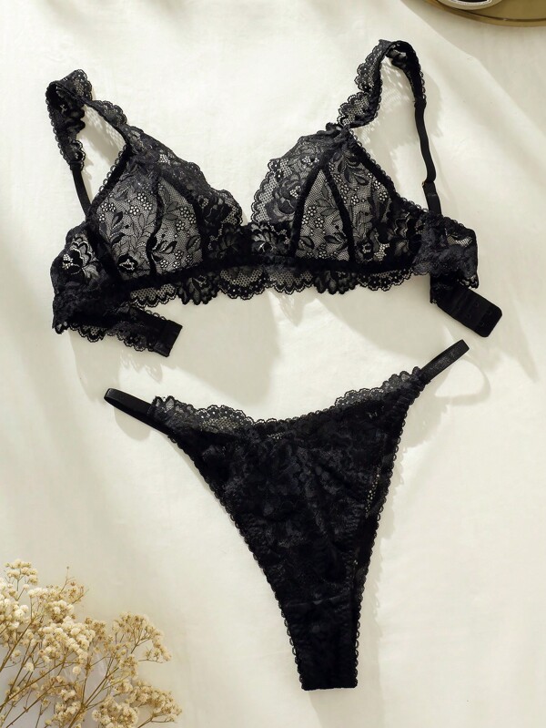 FloralLove Floral Lace Bra & Panty Lingerie Set